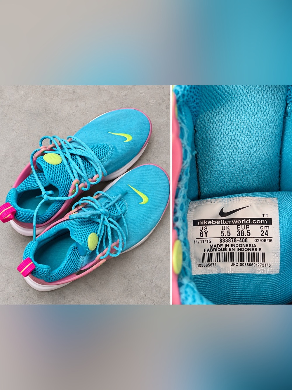 Nike Kids Teal & Pink Sneakers with Neon Lime Swoosh